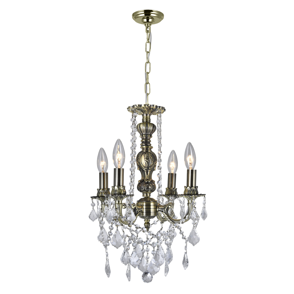 Brass 4 Light Up Chandelier With Antique Brass Finish