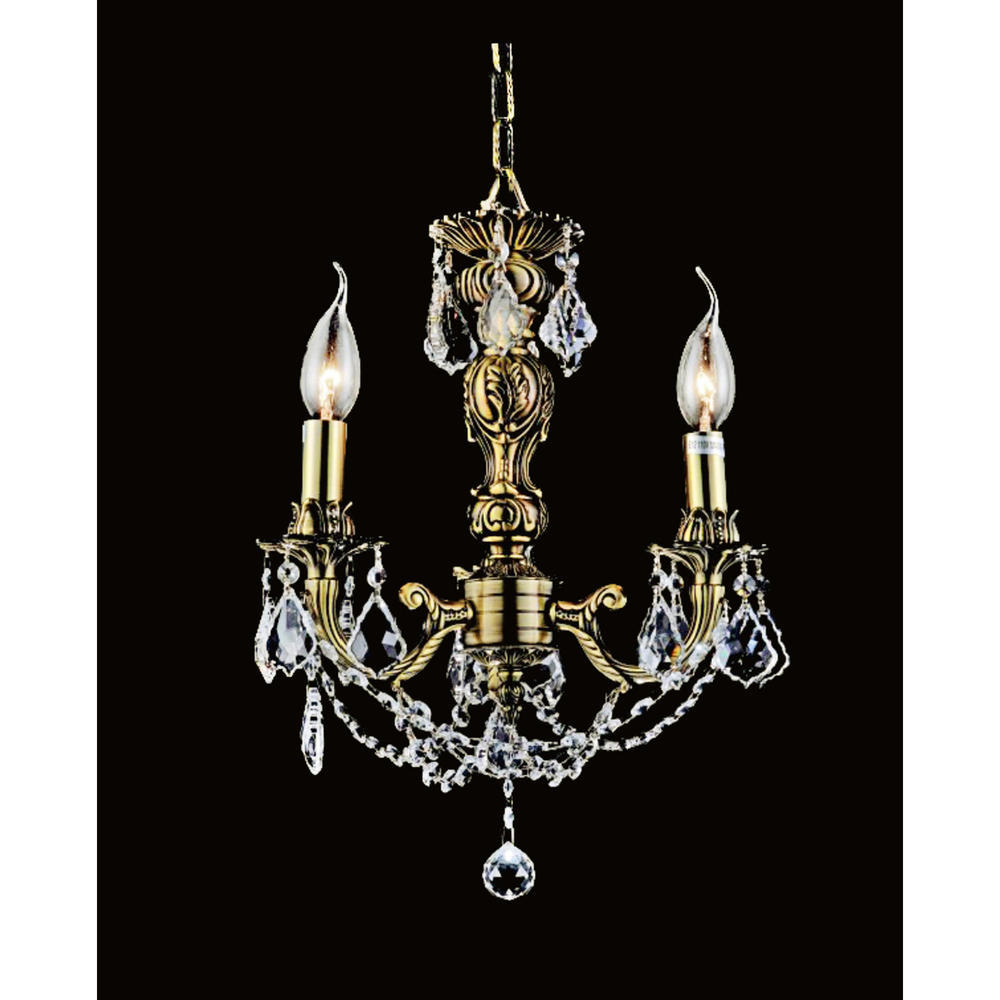 Brass 3 Light Up Chandelier With French Gold Finish