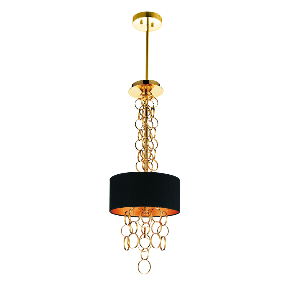 Chained 3 Light Drum Shade Mini Pendant With Gold Finish