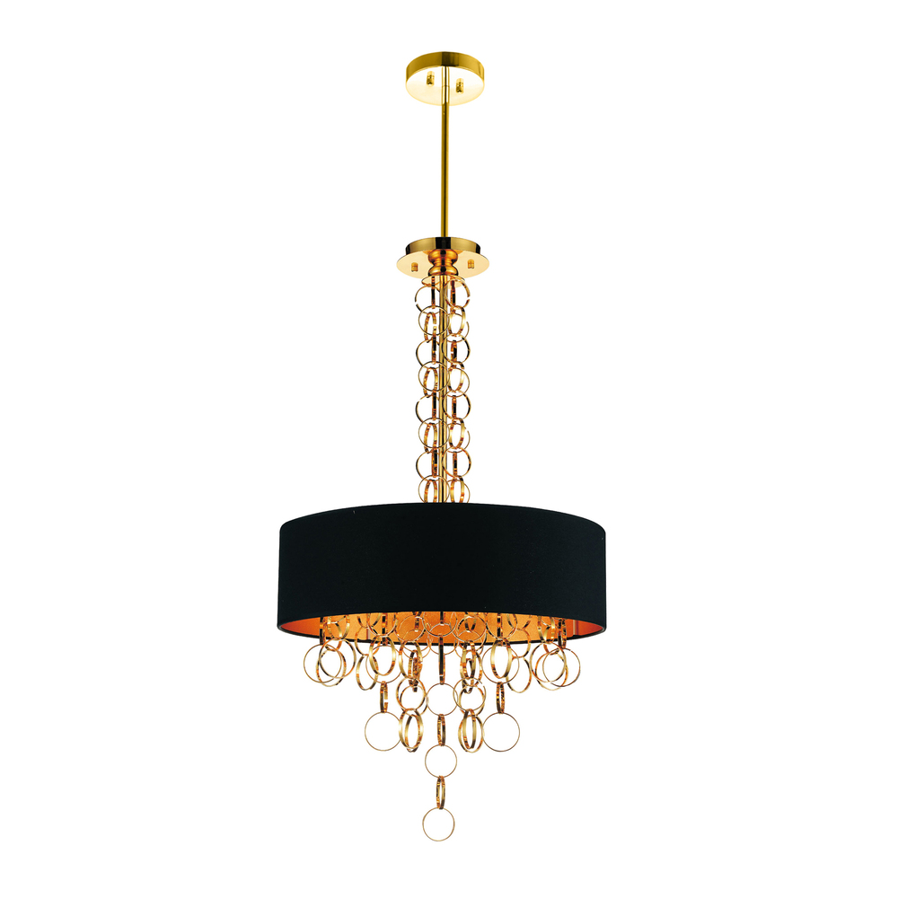 Chained 6 Light Drum Shade Chandelier With Gold Finish