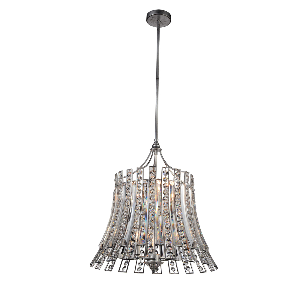 Nile 8 Light Drum Shade Chandelier With Antique Forged Silver Finish
