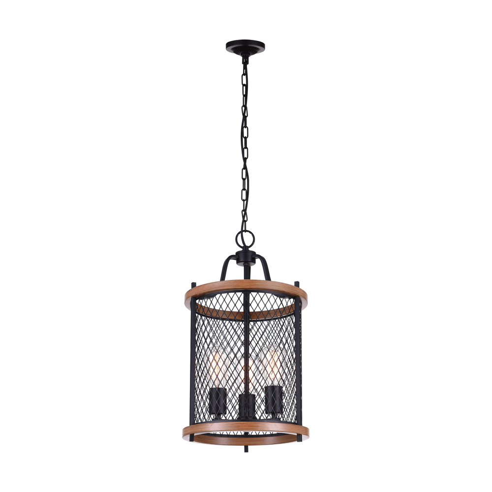 Kayan 3 Light Drum Shade Mini Chandelier With Black Finish