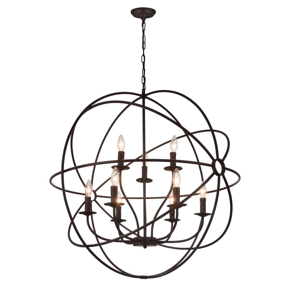 Arza 9 Light Up Chandelier With Brown Finish