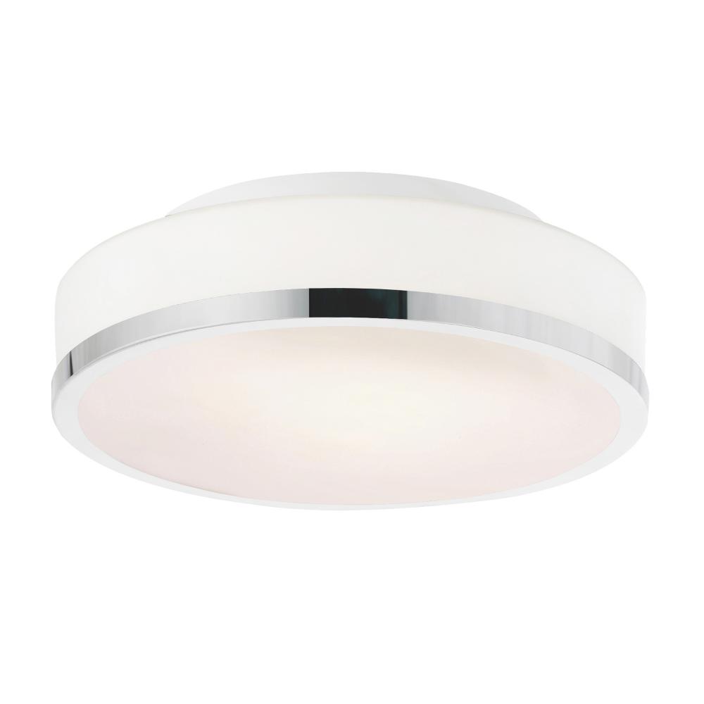 Frosted 2 Light Drum Shade Flush Mount With Satin Nickel Finish