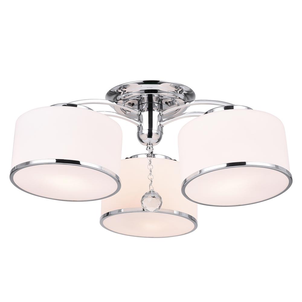 Frosted 3 Light Drum Shade Flush Mount With Chrome Finish
