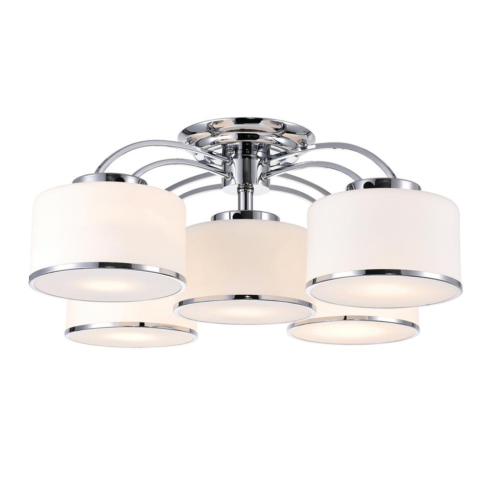 Frosted 5 Light Drum Shade Flush Mount With Chrome Finish