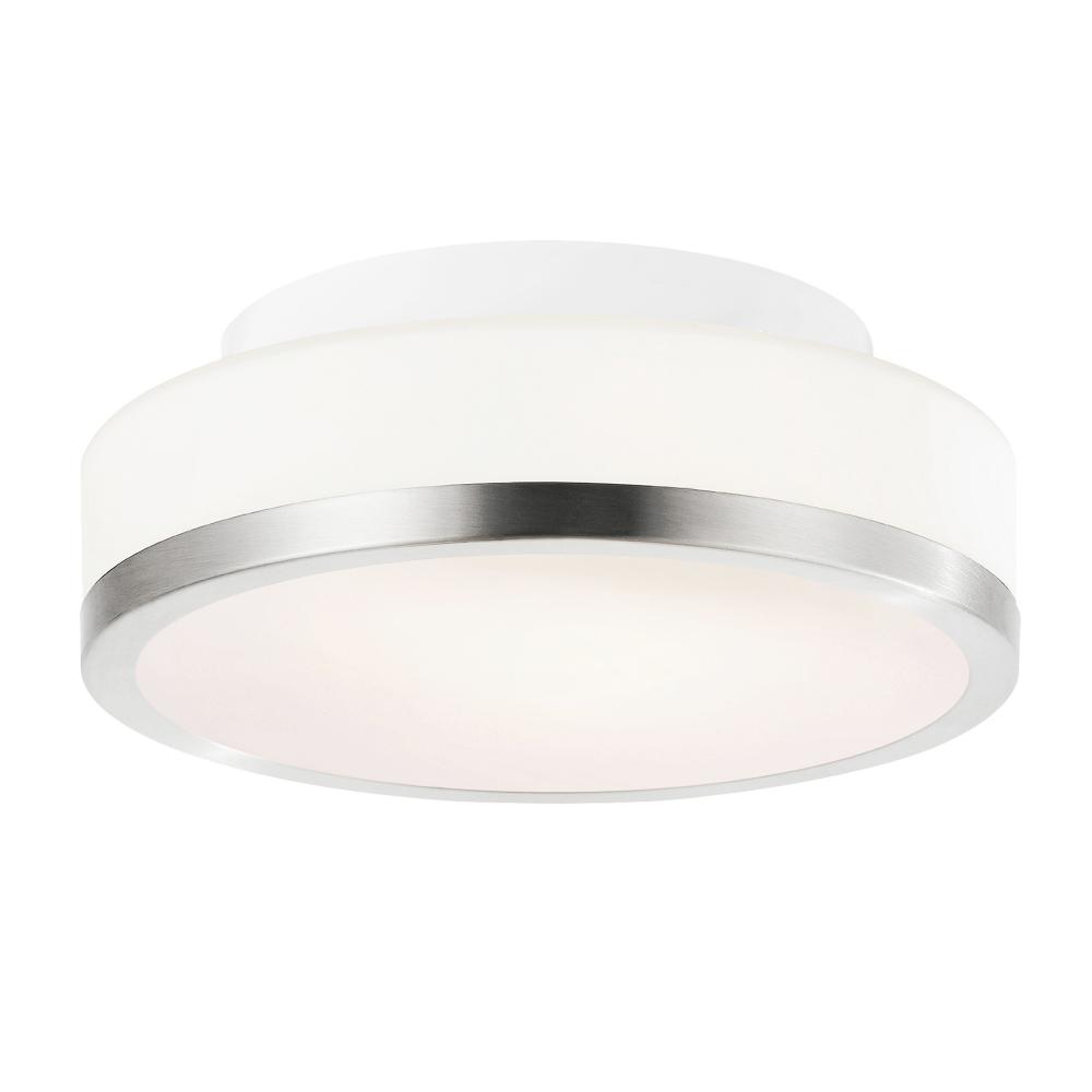 Frosted 1 Light Drum Shade Flush Mount With Satin Nickel Finish