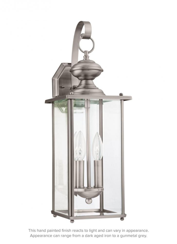Jamestowne transitional 2-light outdoor exterior wall lantern in antique brushed nickel silver finis