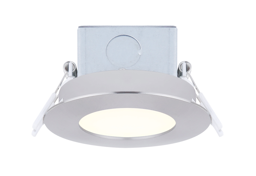 LED Recess Downlight, 3" Brushed Nickel Color Trim, 6W Dimmable, 3000K, 330 Lumen, Recess mounte
