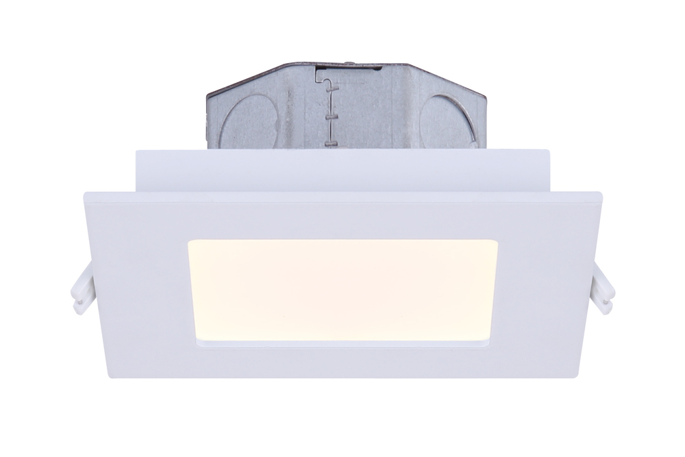 LED Recess Square Downlight, 4" White Color Trim, 9W Dimmable, 3000K, 500 Lumen, Recess mounted