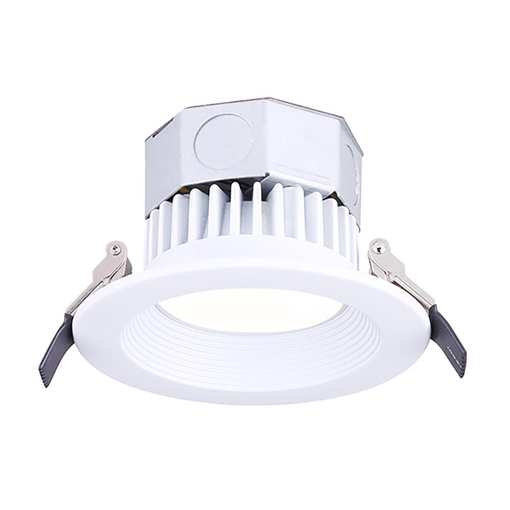 LED Baffle Recess Downlight, 4" White Color Trim, 9W Dimmable, 3000K, 500 Lumen, Recess mounted