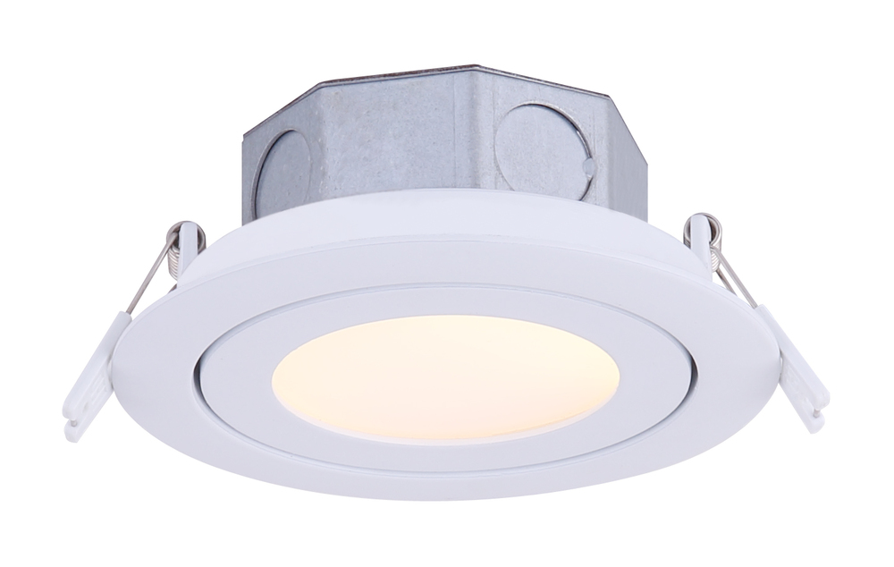 LED Recess Downlight, 4" White Color Gimbal Trim, 9W Dimmable, 3000K, 500 Lumen, Recess mounted