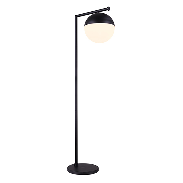LEEDS, IFL746A70BK, MBK Color, 1 Lt Floor Lamp, Flat Opal Glass, On-Off Switch on Cord