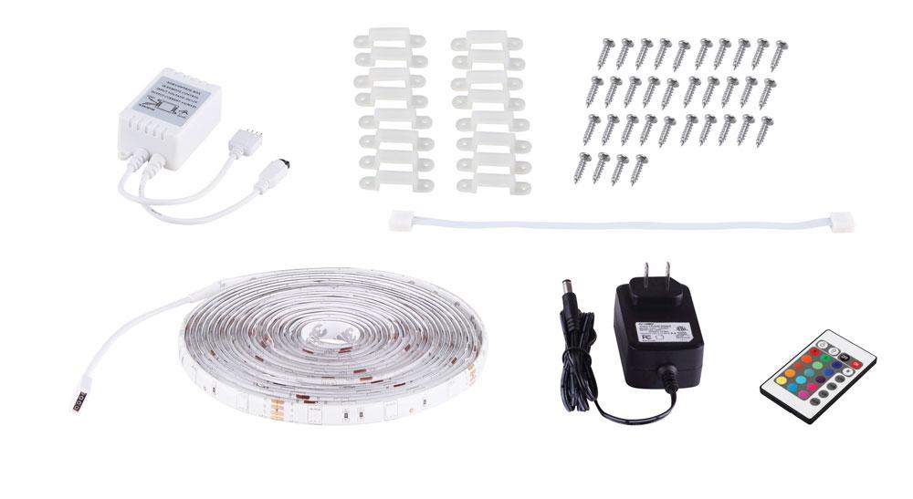 18' FLEX LED TAPE, 24V 1.5A cULus power w/rotary switch, Remote dimmer color control