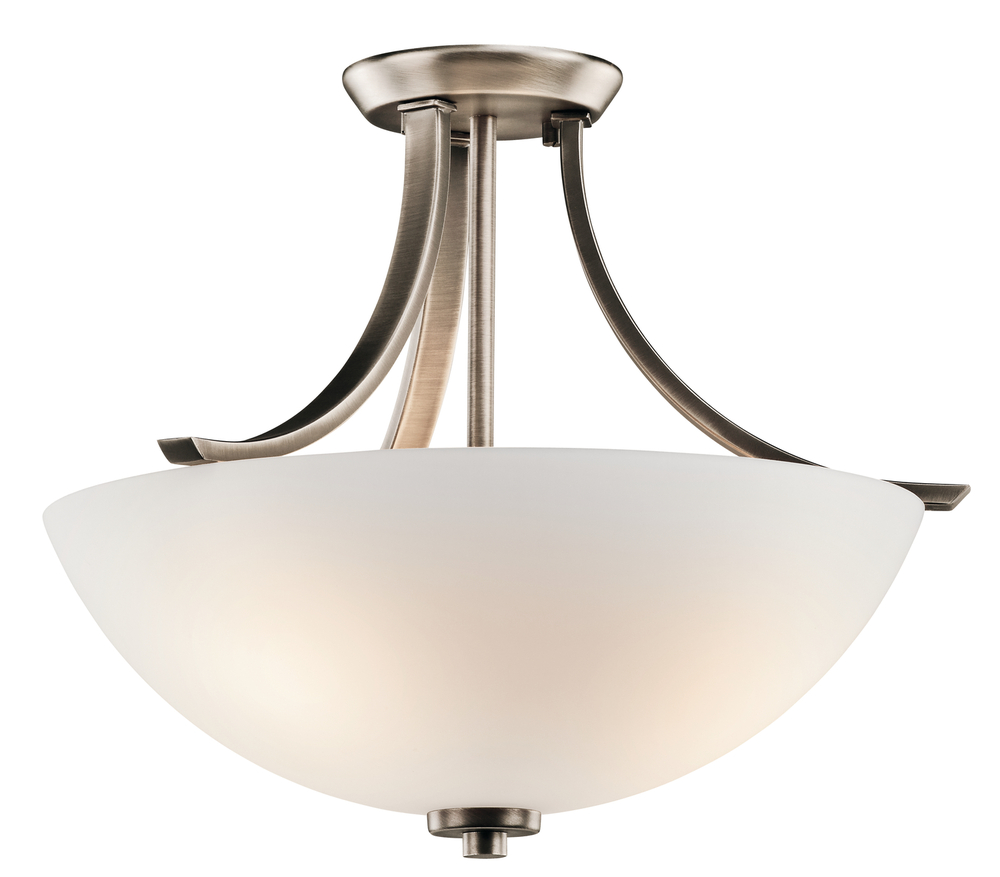Granby 17.25" 3 Light Semi Flush with Satin Etched Cased Opal Glass in Brushed Pewter
