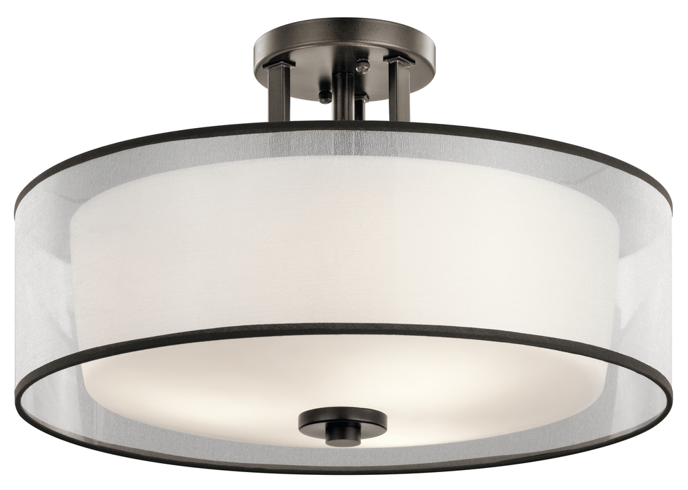 Tallie 18" 3 Light Semi Flush with Satin Etched White Inner Diffuser and Light Umber Translucent