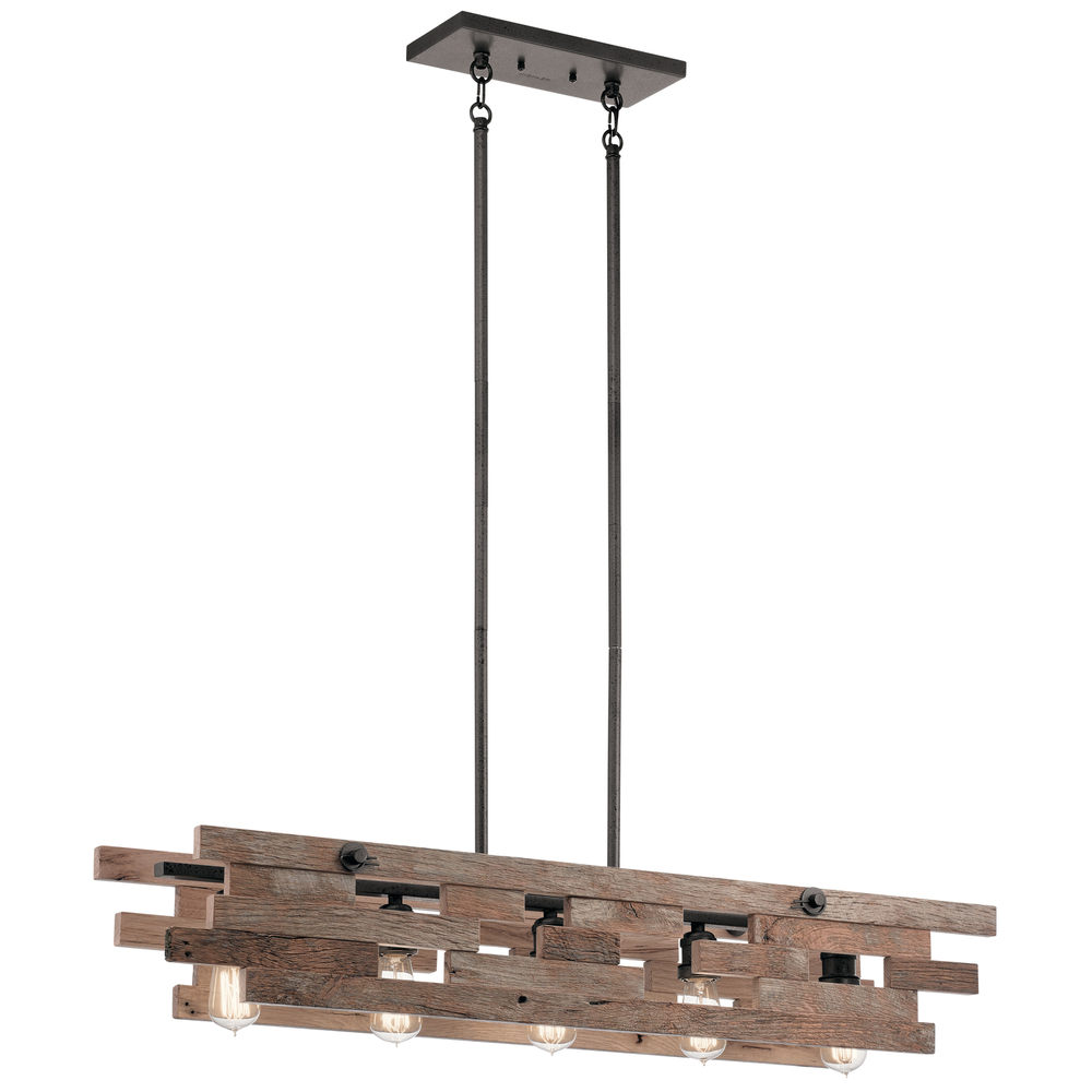 Cuyahoga Mill 43.75" 5 Light Linear Chandelier with Anvil Iron and Reclaimed Wood