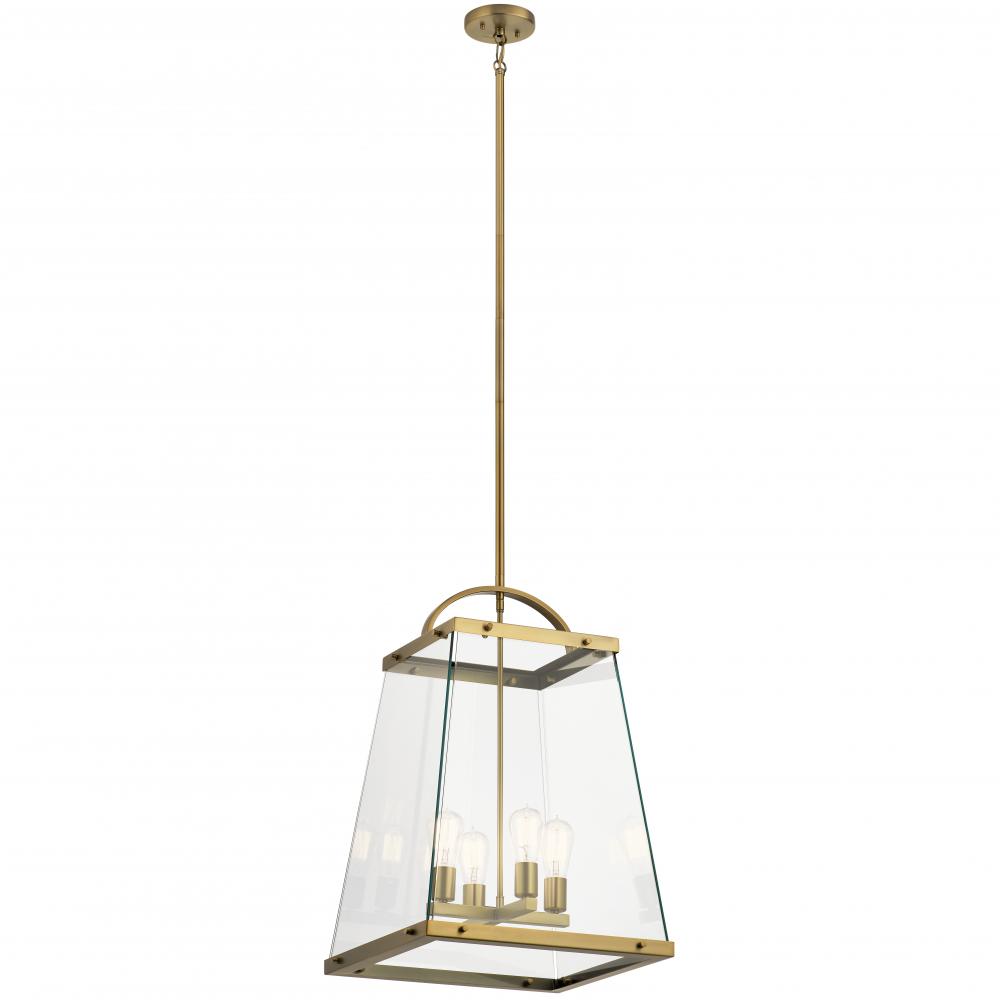 Darton 25.75" 4 Light Large Foyer Pendant with Clear Glass in Brushed Natural Brass