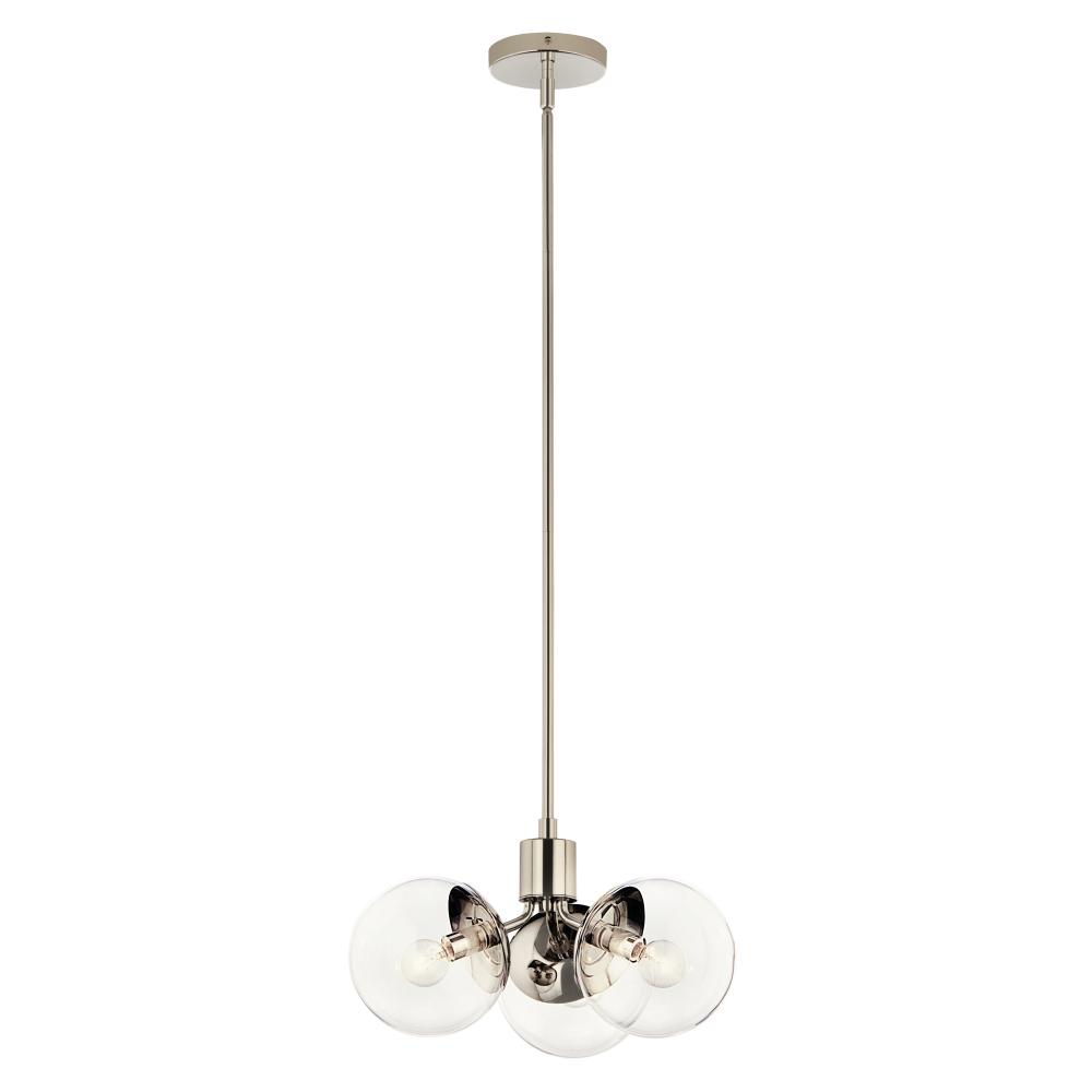 Silvarious 16.5 Inch 3 Light Convertible Pendant with Clear Glass in Polished Nickel