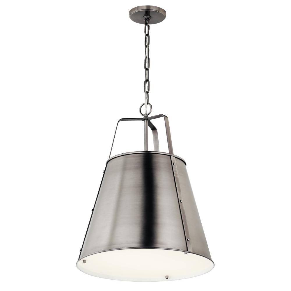 Etcher 18 Inch 2 Light Pendant with Etched Painted White Glass Diffuser in Classic Pewter