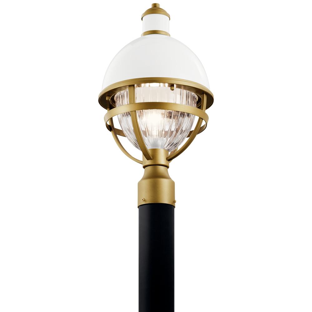 Tollis™ 18" 1 Light Post Light with Clear Ribbed Glass White and Natural Brass