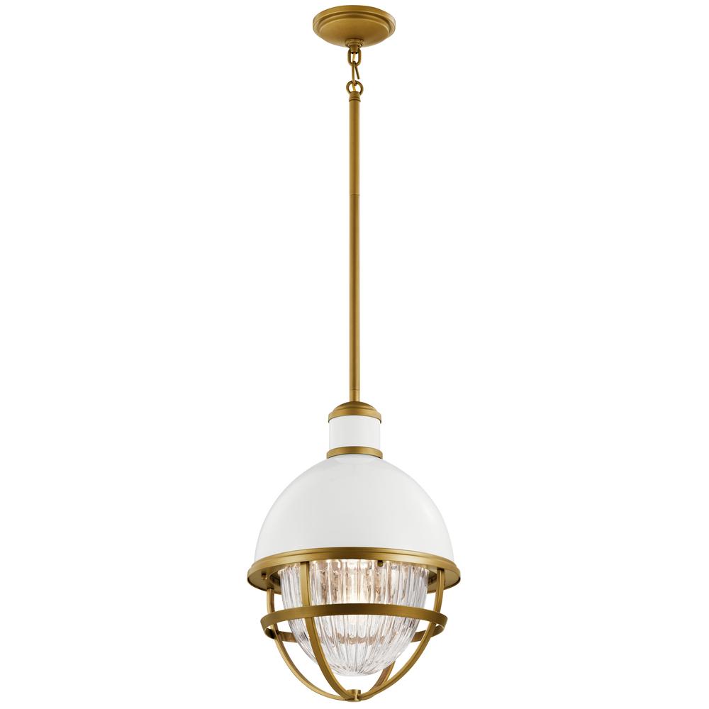 Tollis™ 12" 1 Light Hanging Pendant with Clear Ribbed Glass White and Natural Brass