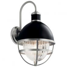 Kichler 59051BK - Tollis™ 12" 1 Light Wall Light with Clear Ribbed Glass Black and Brushed Nickel