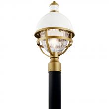 Kichler 59052WH - Tollis™ 18" 1 Light Post Light with Clear Ribbed Glass White and Natural Brass