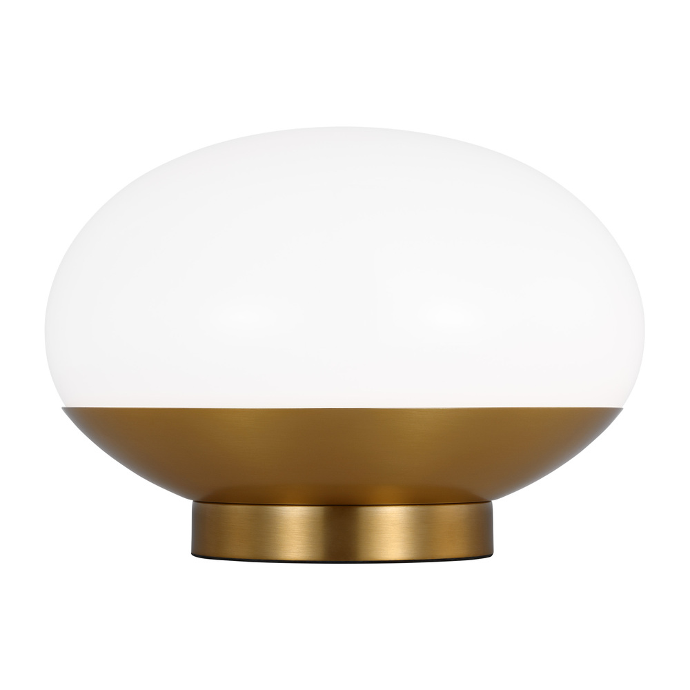 Lune mid-century indoor dimmable 1-light accent lamp in a burnished brass finish with a milk white g
