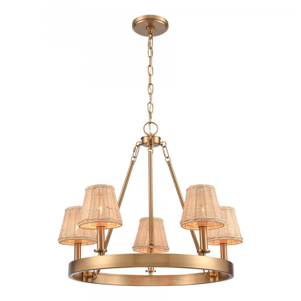 Rydell 24.5'' Wide 5-Light Chandelier - Brushed Gold and Rattan